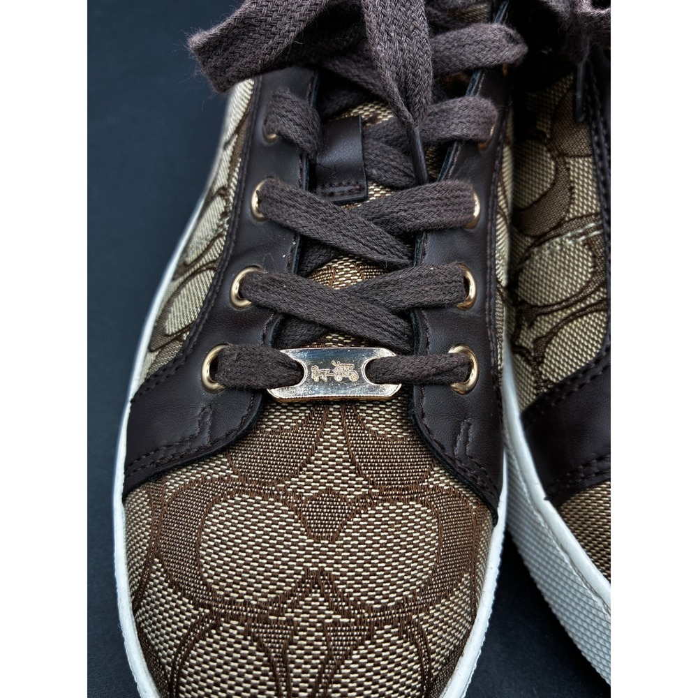 Coach Paddy Womens Signature Monogram Canvas Sneakers Khaki Mahogany Brown 9B - Picture 11 of 12